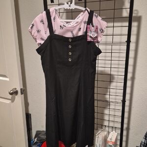 Justice Black Pinafore Dress with Pink Graphic Tee